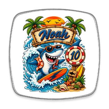 Noah Shark Surfer 10th Birthday - Square fridge magnet - white - Front