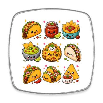 Kawaii Tacos | Mexikanisches Essen - Viereckiger Kühlschrankmagnet - Weiß - Vorne