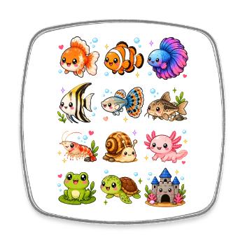 Kawaii Aquarium | Underwater World Animals - Square fridge magnet - white - Front