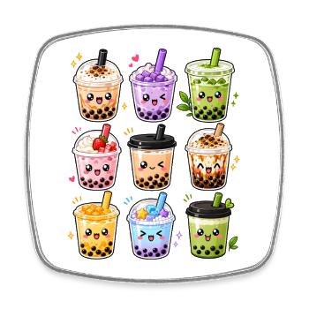 Kawaii Bubble Tea | Boba & Milk Tea - Square fridge magnet - white - Front