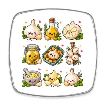 Kawaii Knoblauch | Küche & Kochen - Viereckiger Kühlschrankmagnet - Weiß - Vorne