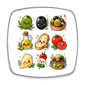Kawaii Oliven | Mediterrane Küche - Viereckiger Kühlschrankmagnet - Weiß - Vorne