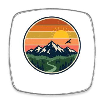 Sonnenuntergang über Berge und Alpen retro Sunset - Viereckiger Kühlschrankmagnet - Weiß - Vorne