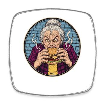 Granny Grub Burger-Ikone - Viereckiger Kühlschrankmagnet - Weiß - Vorne