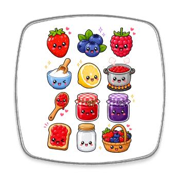 Kawaii Marmelade | Beeren & Einkochen - Viereckiger Kühlschrankmagnet - Weiß - Vorne