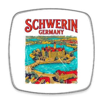 City Vintage Illustrated Map Of Schwerin Germany - Viereckiger Kühlschrankmagnet - Weiß - Vorne
