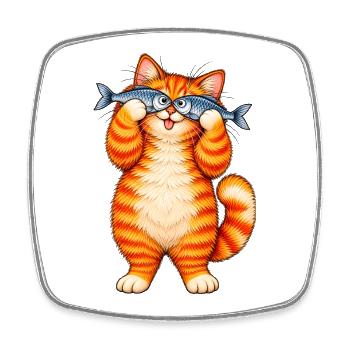 Chat Roux Drôle - Les Jumelles en Poisson - Viereckiger Kühlschrankmagnet - Weiß - Vorne