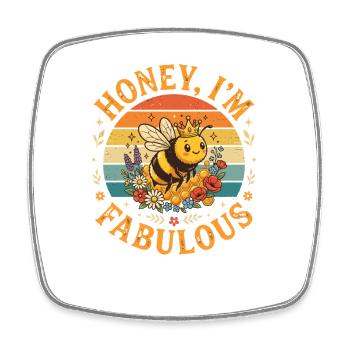 Honey I'm Fabulous Bee Retro Circle - Viereckiger Kühlschrankmagnet - Weiß - Vorne