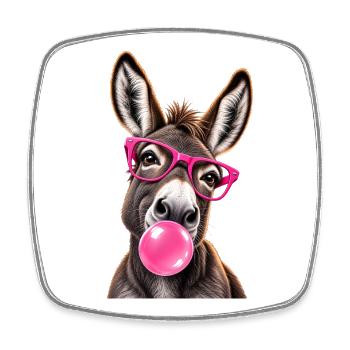 Âne Cool avec Lunettes Roses et Bubble Gum - Viereckiger Kühlschrankmagnet - Weiß - Vorne