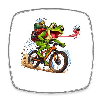Funny Frog Riding Bicycle Cartoon - Viereckiger Kühlschrankmagnet - Weiß - Vorne