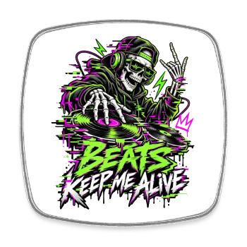 Beats Keep Me Alive Neon DJ - Viereckiger Kühlschrankmagnet - Weiß - Vorne