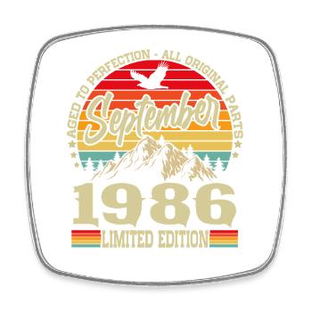 September 1986 Vintage Geburtstag Geschenk Retro - Viereckiger Kühlschrankmagnet - Weiß - Vorne