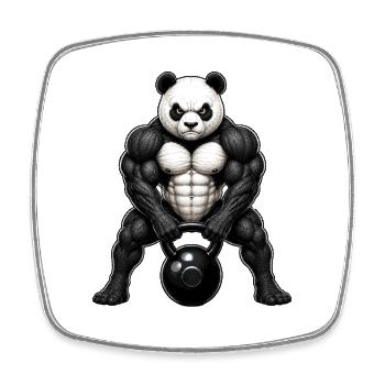 Panda Kettlebell Bodybuilder Fitness Cartoon - Viereckiger Kühlschrankmagnet - Weiß - Vorne