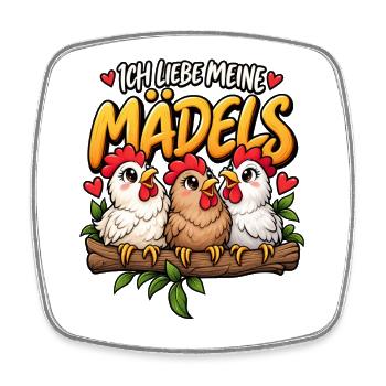 Hühner Ich liebe meine Mädels Hühnerstall - Viereckiger Kühlschrankmagnet - Weiß - Vorne