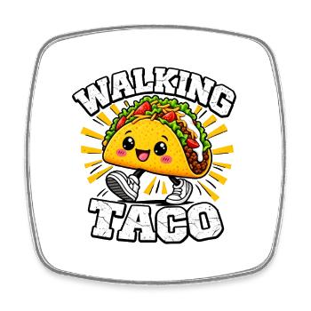 Walking Taco, lustige Kostüm-Tacos  - Viereckiger Kühlschrankmagnet - Weiß - Vorne