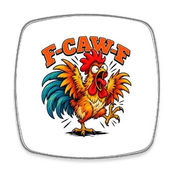 Funny F-CAW-F Crazy Rooster Retro Chicken - Viereckiger Kühlschrankmagnet - Weiß - Vorne