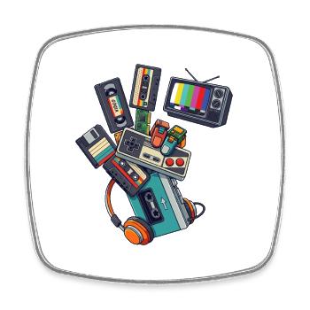 80er 90er Retro Technik & Gaming - Viereckiger Kühlschrankmagnet - Weiß - Vorne