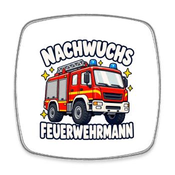 Nachwuchs Feuerwehrmann mit Feuerwehrauto - Viereckiger Kühlschrankmagnet - Weiß - Vorne