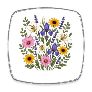 Weisse Lilie violette Iris Lavendel Cottagecore - Viereckiger Kühlschrankmagnet - Weiß - Vorne