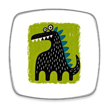 Grünes Monster mit Stielaugen | Skurrile Folk Art - Viereckiger Kühlschrankmagnet - Weiß - Vorne