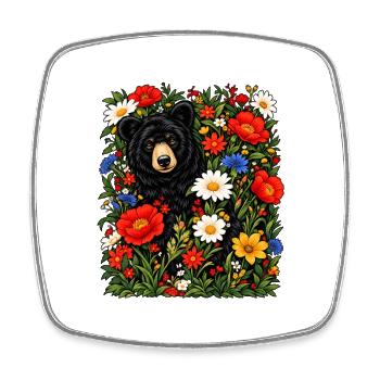Grizzlybären-Floral-Wildtiere Naturliebhaber - Viereckiger Kühlschrankmagnet - Weiß - Vorne