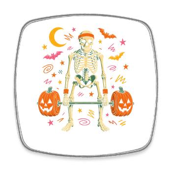  Skelett Kreuzheben Halloween Kürbis Gewichte - Viereckiger Kühlschrankmagnet - Weiß - Vorne