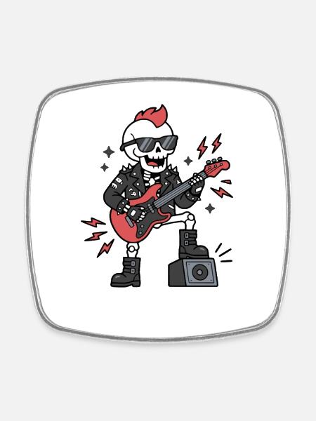 Cute Kawaii Skeleton Rock star Electric Guitarist - Viereckiger Kühlschrankmagnet - Weiß