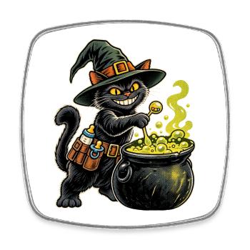 Halloween Hexenkatze werdender Papa mit Kessel - Viereckiger Kühlschrankmagnet - Weiß - Vorne