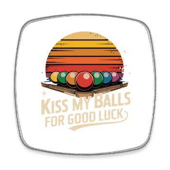 Kiss My Balls For Good Luck Billardkugeln Retro - Viereckiger Kühlschrankmagnet - Weiß - Vorne