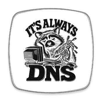 Raccoon DNS Always On - Viereckiger Kühlschrankmagnet - Weiß - Vorne