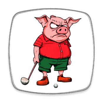 Schwein Golfspieler - Viereckiger Kühlschrankmagnet - Weiß - Vorne