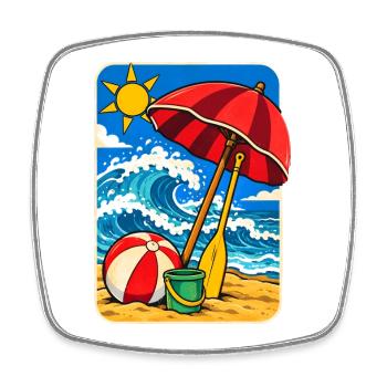 Retro Sunny Beach Day Illustration - Viereckiger Kühlschrankmagnet - Weiß - Vorne