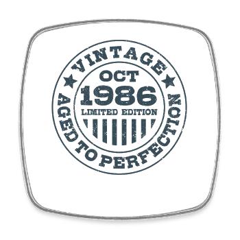 Vintage Oktober 1986 Limited Edition Circle - Viereckiger Kühlschrankmagnet - Weiß - Vorne