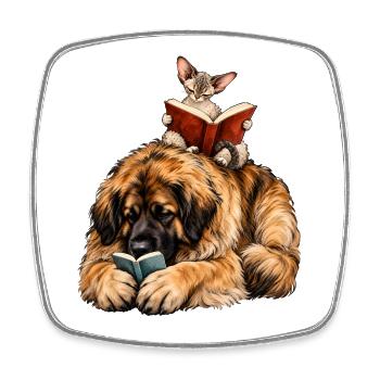 Leonberger & Devon Rex beim Lesen – Bücherfans - Viereckiger Kühlschrankmagnet - Weiß - Vorne