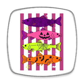 Spooky Halloween Fish Pattern Design - Viereckiger Kühlschrankmagnet - Weiß - Vorne