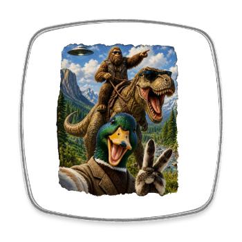 Mallard Duck Selfie Bigfoot T Rex UFO Funny Gifts - Viereckiger Kühlschrankmagnet - Weiß - Vorne
