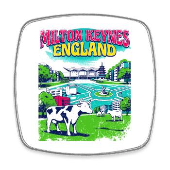 Retro Milton Keynes England Skyline Landmark Art - Viereckiger Kühlschrankmagnet - Weiß - Vorne