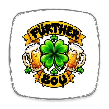 Fürther Bou mit Kleeblatt und Bier - Viereckiger Kühlschrankmagnet - Weiß - Vorne
