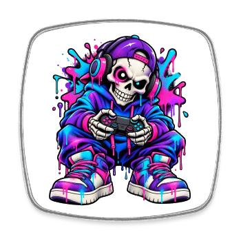 Neon-Graffiti-Gamer-Skelett – Gamer-Geschenk - Viereckiger Kühlschrankmagnet - Weiß - Vorne