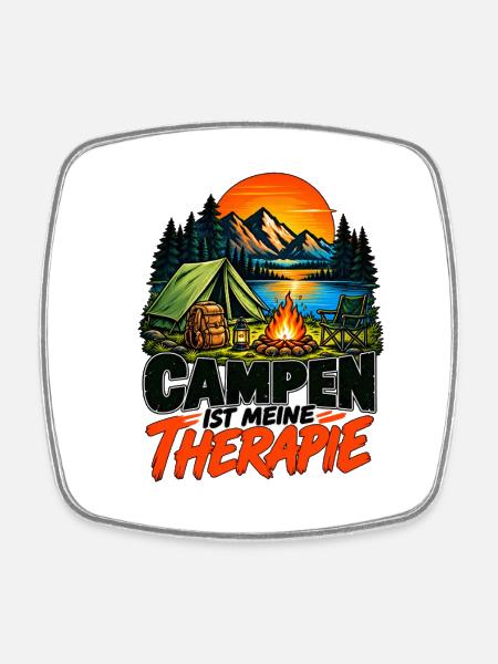 Camping ist meine Therapie - Viereckiger Kühlschrankmagnet - Weiß