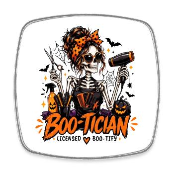 Boo-Tician Halloween-Friseurin Skelettfriseur - Viereckiger Kühlschrankmagnet - Weiß - Vorne