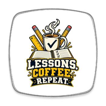 Lessons Coffee Repeat – Lehrer T-Shirt - Viereckiger Kühlschrankmagnet - Weiß - Vorne