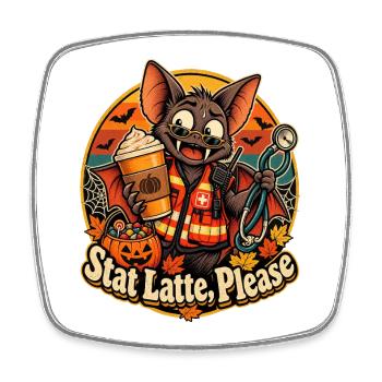 Halloween Fledermaus Notarzt Stat Latte Please - Viereckiger Kühlschrankmagnet - Weiß - Vorne