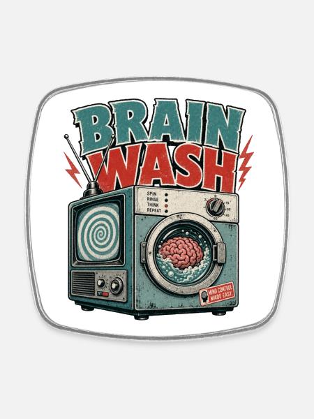 BRAIN WASH MACHINE - Viereckiger Kühlschrankmagnet - Weiß