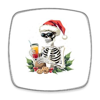 Skelett mit Santa Hut Cocktail - Viereckiger Kühlschrankmagnet - Weiß - Vorne