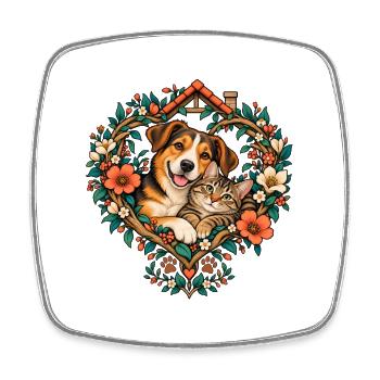 Tierfreunde im Blumenherz - Viereckiger Kühlschrankmagnet - Weiß - Vorne