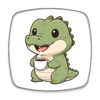 Krokodil mit Kaffee - Viereckiger Kühlschrankmagnet - Weiß - Vorne