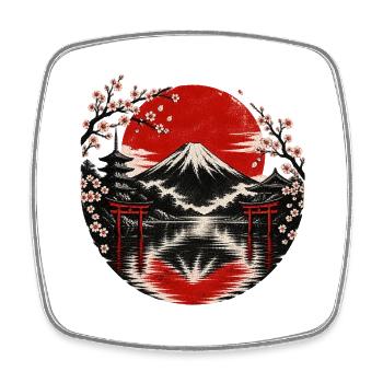 Fuji-Sonnenkreis mit Kirschblüten - Viereckiger Kühlschrankmagnet - Weiß - Vorne
