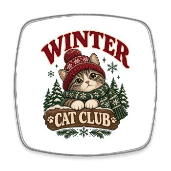 Winter Cat Club Gemütliche Katze - Viereckiger Kühlschrankmagnet - Weiß - Vorne