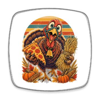 Thanksgiving-Truthahn tauscht Heu gegen Pizza - Viereckiger Kühlschrankmagnet - Weiß - Vorne